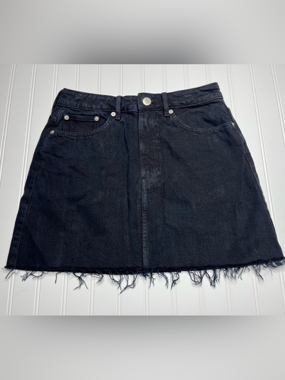 Zara Black Denim Mini Skirt with Frayed Hem
